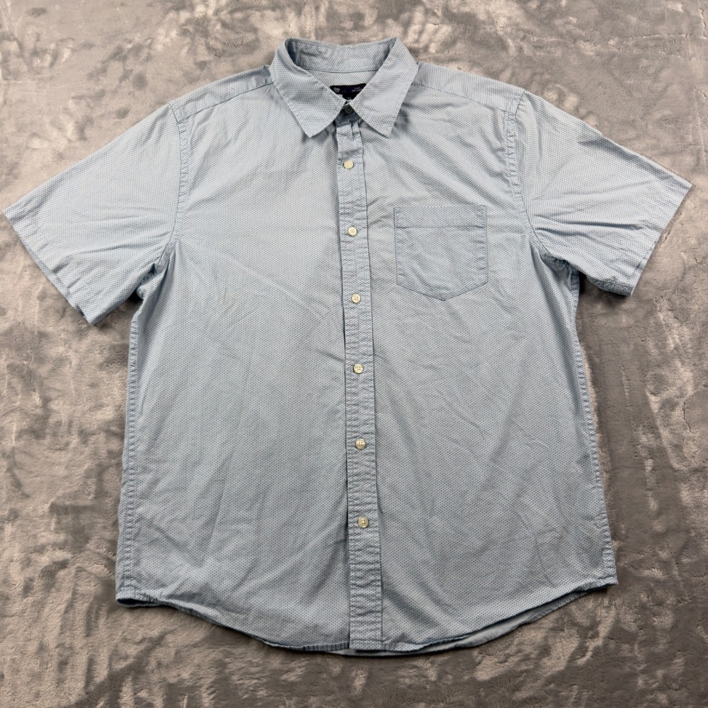 Gap Mens Slim Fit Short Sleeve Button Down Shirt Blue Polka Dot Cotton Large